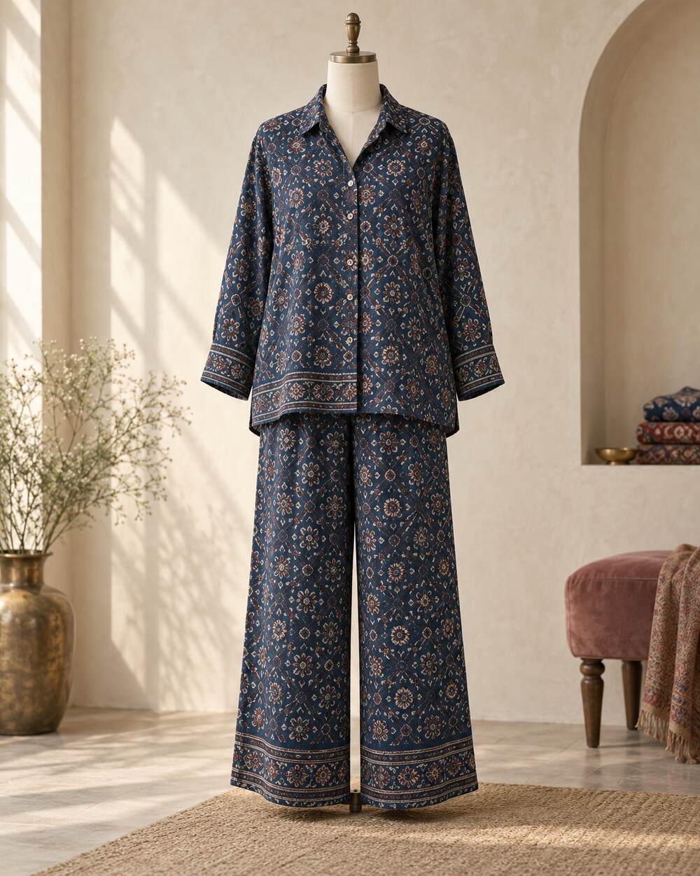 Indigo Ajrakh-inspired co-ord set