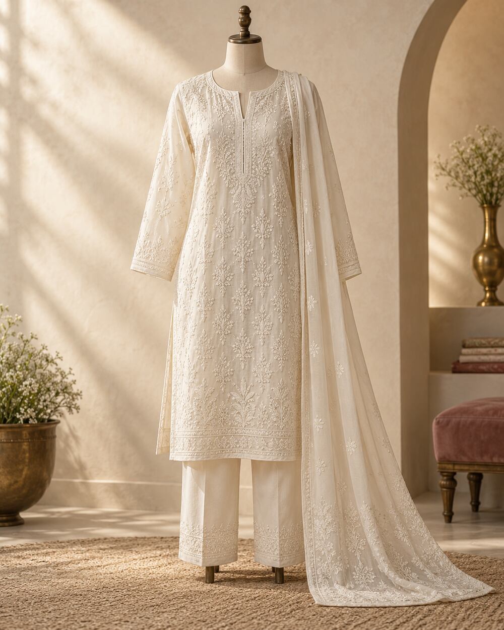 Ivory Chikankari kurta set
